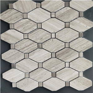 Wooden Grey Octagon Design Polish Marble Mosaic
