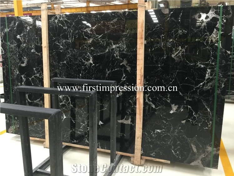 Best Price Century Black Ice Flower Marble Slabs