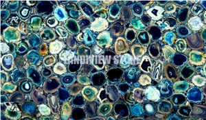 Blue Agate Backlit Precious Stone Tiles Slabs Wall