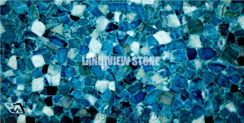 Ice Blue Calcite Backlit Semiprecious Tiles Slabs