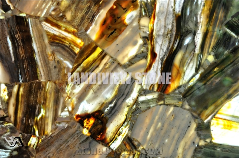 Wooden Agate Backlit Semiprecious Tiles Slabs Wall