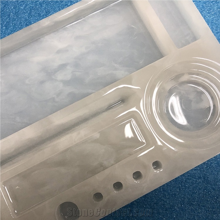 Translucent Faux Alabaster Stone Panel Carved Trays