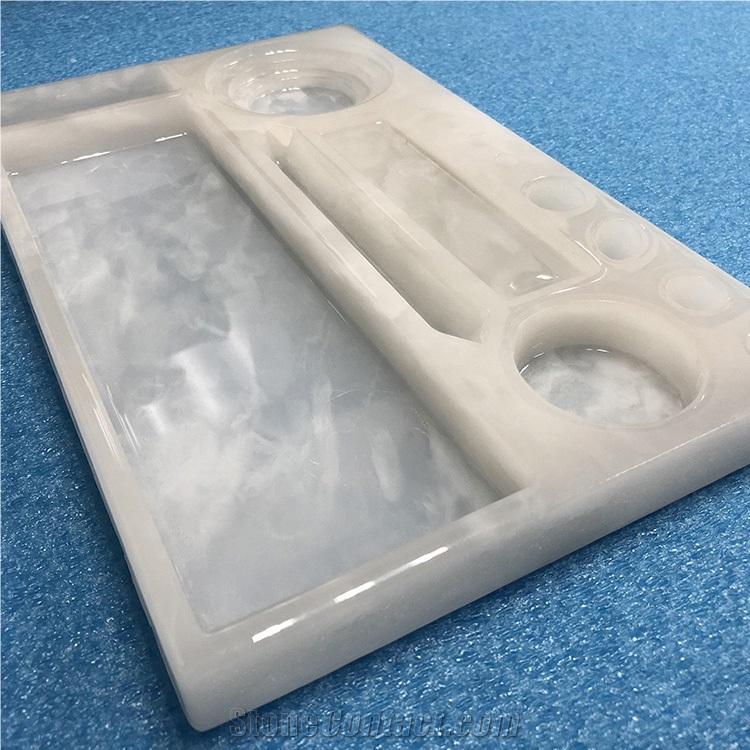 Translucent Faux Alabaster Stone Panel Carved Trays
