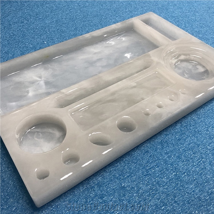 Translucent Faux Alabaster Stone Panel Carved Trays