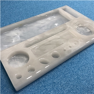 Translucent Faux Alabaster Stone Panel Carved Trays