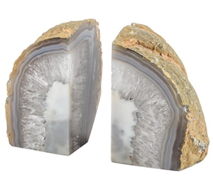 Semiprecious Polished Grey Agate Geode Bookends Semiprecious Polished Grey Agate Geode Bookends