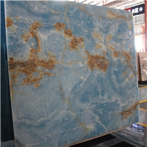 Backlit Wall Blue Onyx Slabs