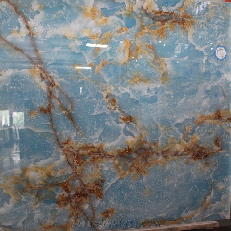 Backlit Wall Blue Onyx Slabs