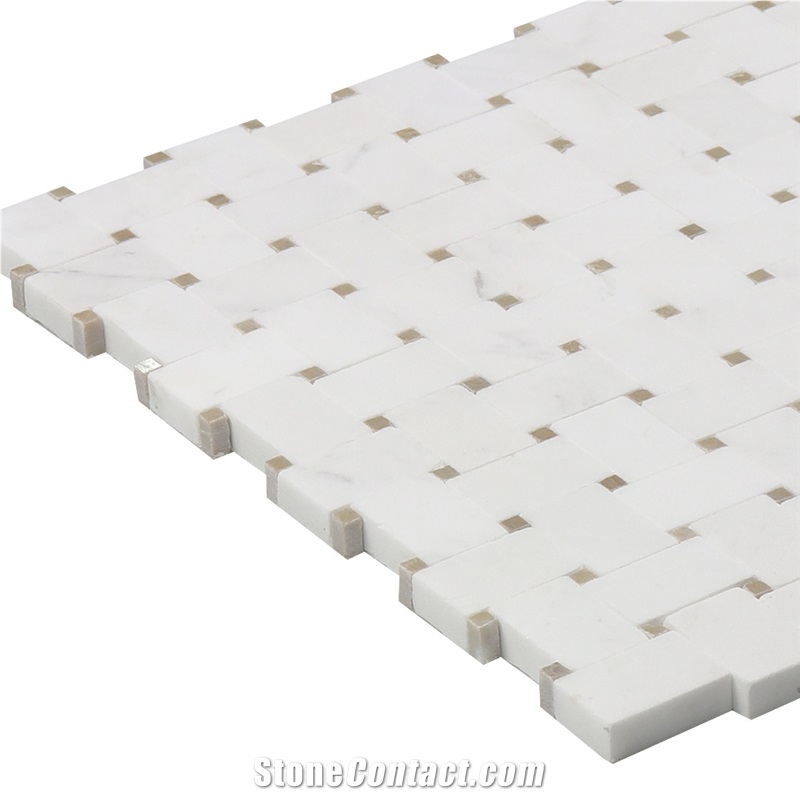 Building Materials Thassos White Basketwave Mosaic