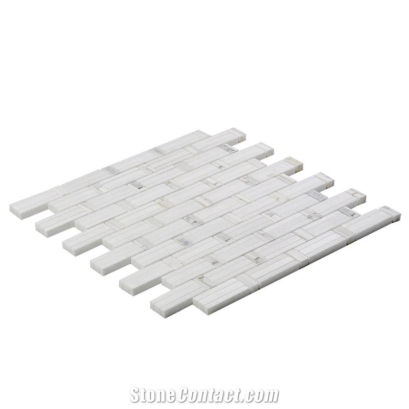 Thassos White Mini Brick Pattern Marble Mosaic