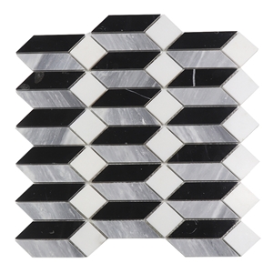 White and Grey Mixed Elongated Hexagon Mosaic