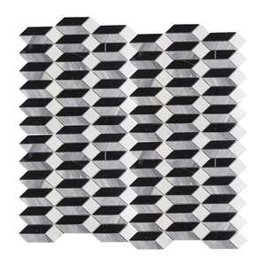White and Grey Mixed Elongated Hexagon Mosaic