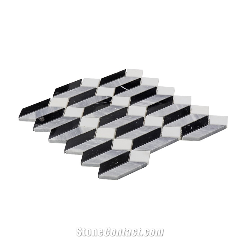 White and Grey Mixed Elongated Hexagon Mosaic