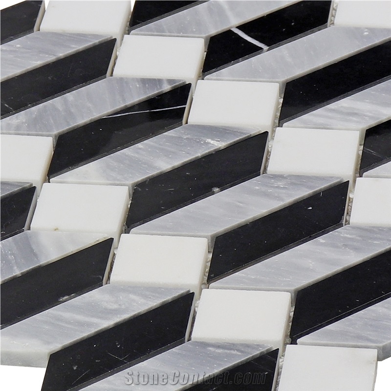 White and Grey Mixed Elongated Hexagon Mosaic
