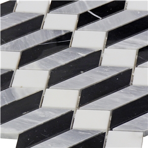 White and Grey Mixed Elongated Hexagon Mosaic