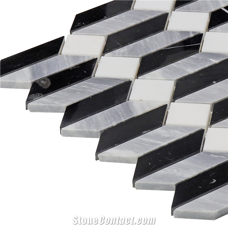 White and Grey Mixed Elongated Hexagon Mosaic