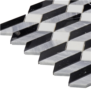 White and Grey Mixed Elongated Hexagon Mosaic