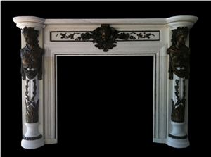 White Marble Fireplace Mantels with Bronze Insert