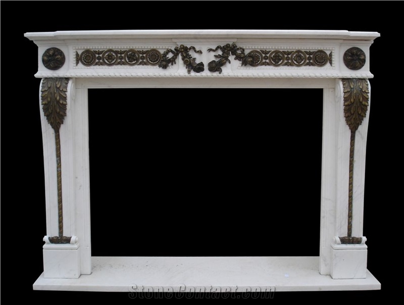 White Marble Fireplace Mantels with Bronze Insert