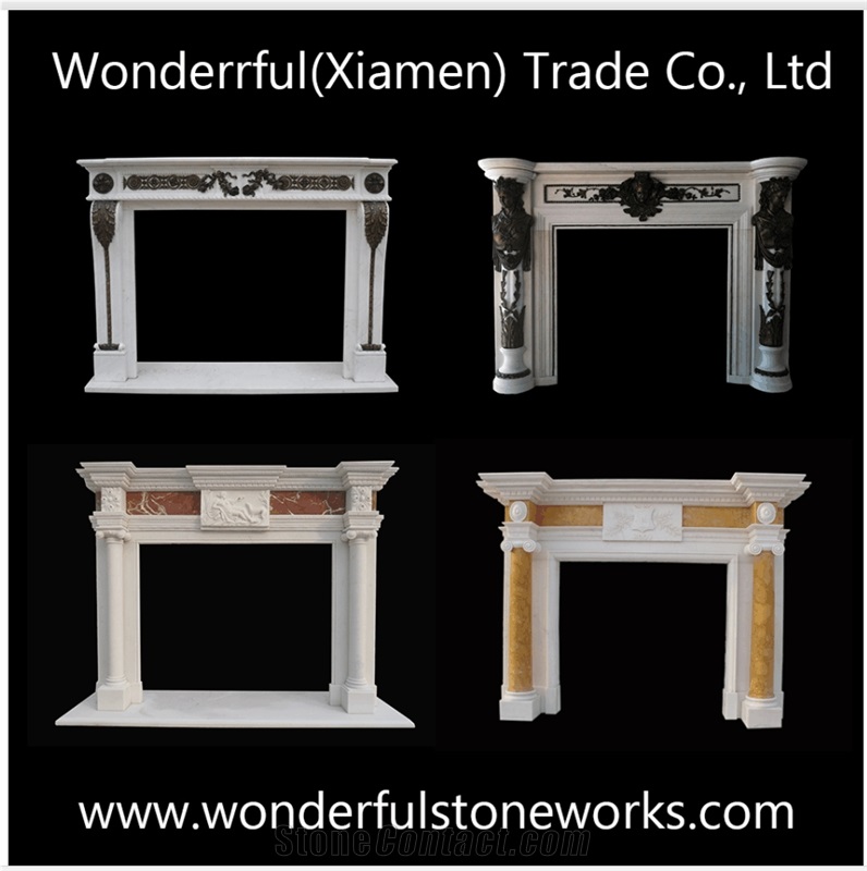 White Marble Fireplace Mantels with Bronze Insert