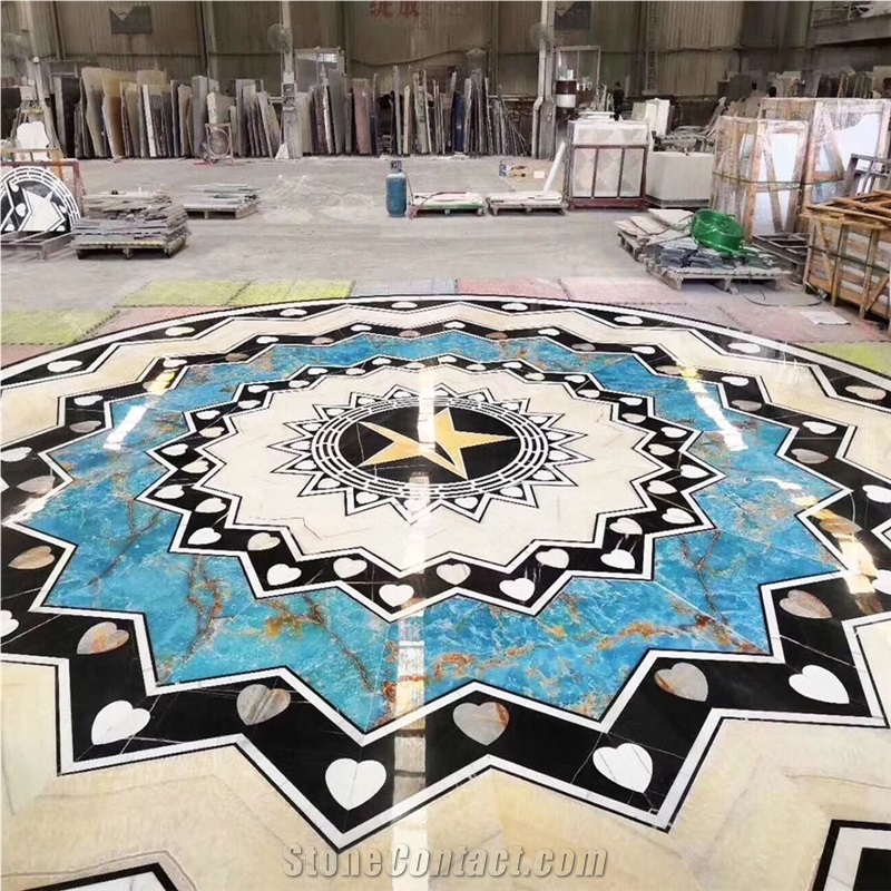 Water Jet Blue Onyx Stone Flooring Medallions