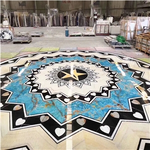Water Jet Blue Onyx Stone Flooring Medallions