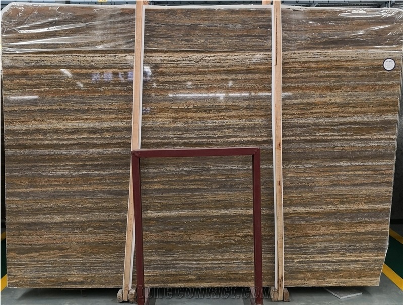 Brown Wood Grain Travertine Slabs Wall Floor Tiles