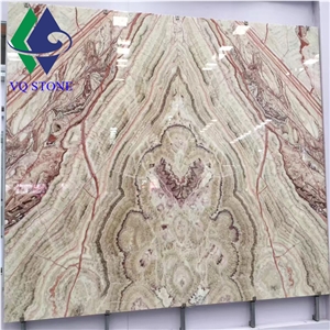 Cheap Bookmatch Beige Pink Rainbow Onyx Slab Price