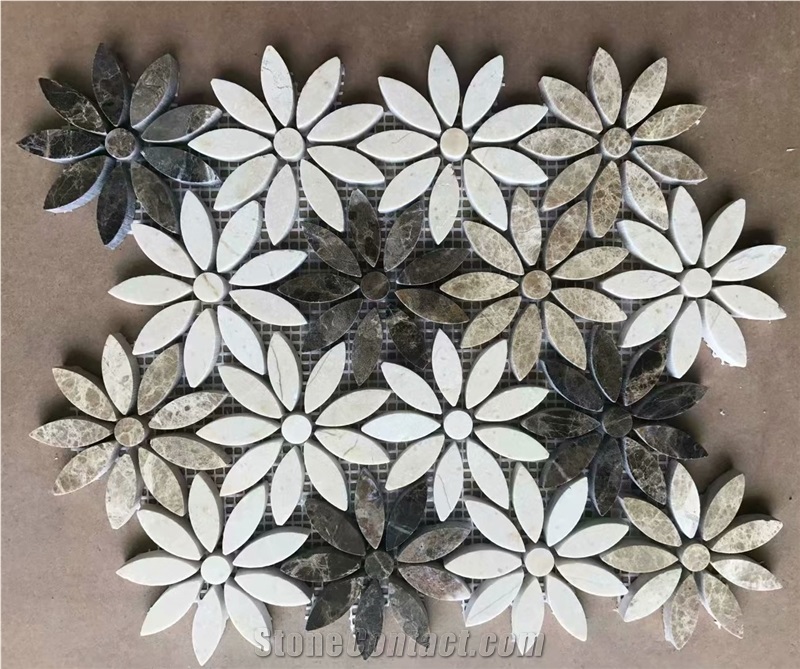 Grey Marble Cararra Marble Flower Mosaic Tile