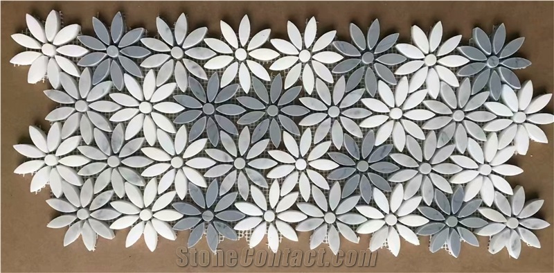 Grey Marble Cararra Marble Flower Mosaic Tile