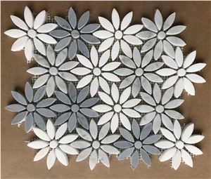 Grey Marble Cararra Marble Flower Mosaic Tile