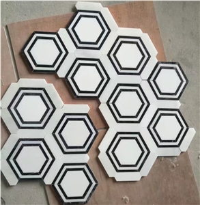 Hexagon Carrara Thassos Marble Mosaic Floor Tile