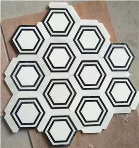 Hexagon Carrara Thassos Marble Mosaic Floor Tile