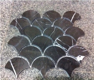 Pietra Grey Marble Fan Shaped Fish Scale Mosaic Pietra Grey Marble Fan Shaped Fish Scale Mosaic
