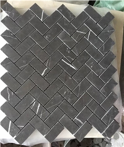 Pietra Grey Marble Fan Shaped Fish Scale Mosaic
