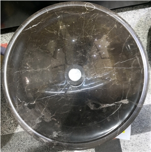 Round China Dark Emperador Brown Marble Sink Price