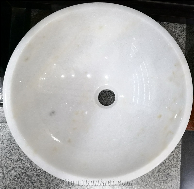 Round Cream Marfil Marble Bathroom Vessel Sinks