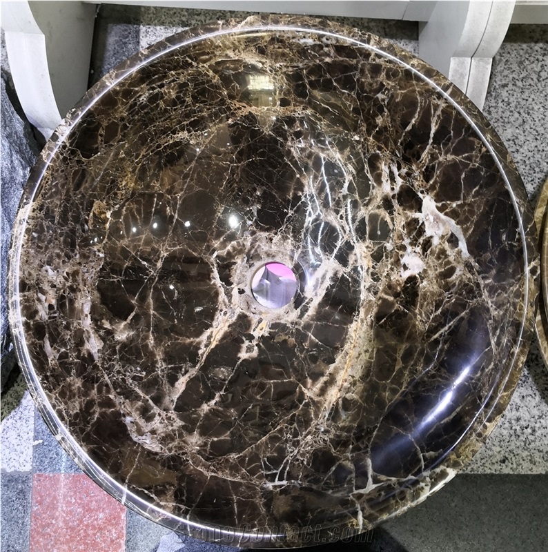 Round Cream Marfil Marble Bathroom Vessel Sinks