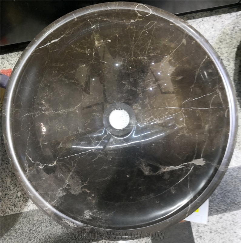 Round Cream Marfil Marble Bathroom Vessel Sinks