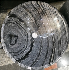 Round Forest Black Marble Bathroom Vessel Sinks