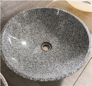 Round Grey Granite Stone Bathroom Vessel Sinks
