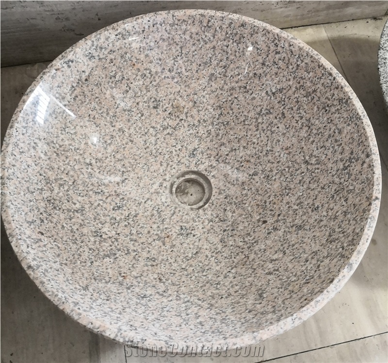 Round Red Granite Stone Bathroom Vessel Sinks