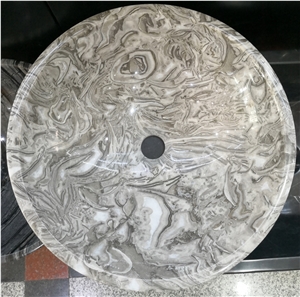 Round Silver Portoro Marble Bathroom Vessel Sinks