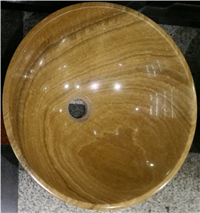 Round Silver Portoro Marble Bathroom Vessel Sinks