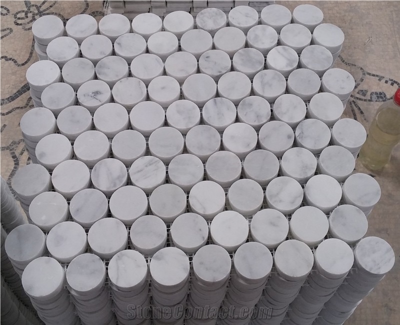White Carrara Marble Round Mosaic Tile Price