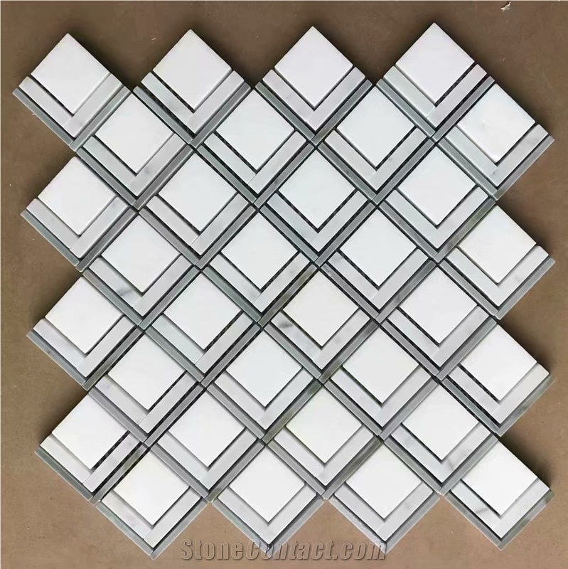White Mixed Green Basketweave Marble Mosaic Tile