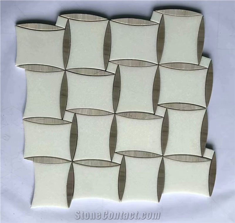 White Mixed Green Basketweave Marble Mosaic Tile