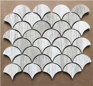 White Wooden Marble Fan Shaped Fish Scale Mosaic