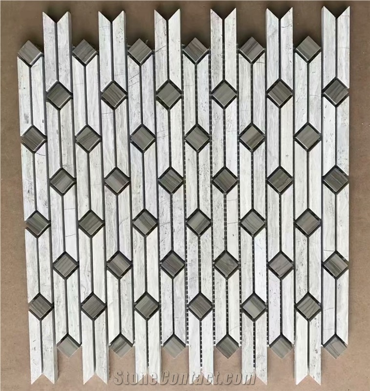 White Wooden Marble Fan Shaped Fish Scale Mosaic