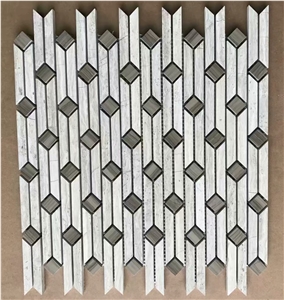 White Wooden Marble Fan Shaped Fish Scale Mosaic